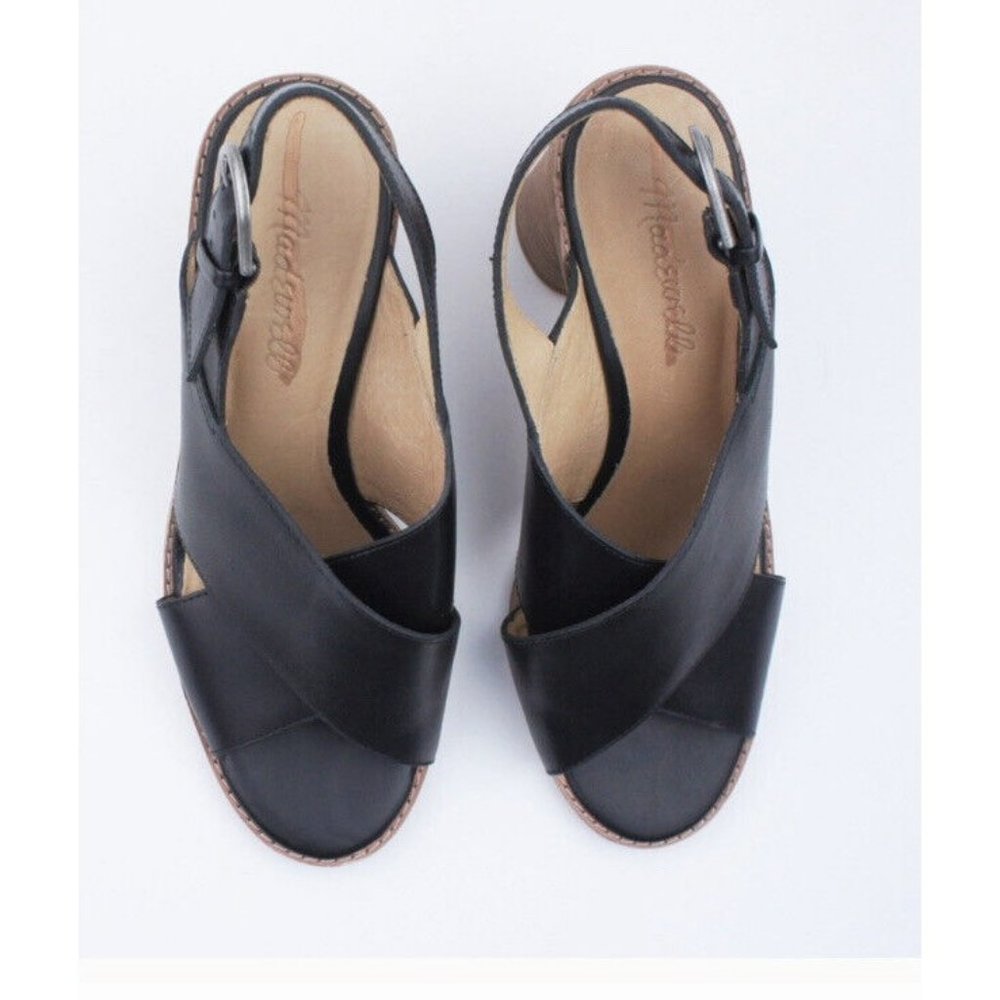Madewell Black Leather Crisscross Slingback Sandals with Buckle